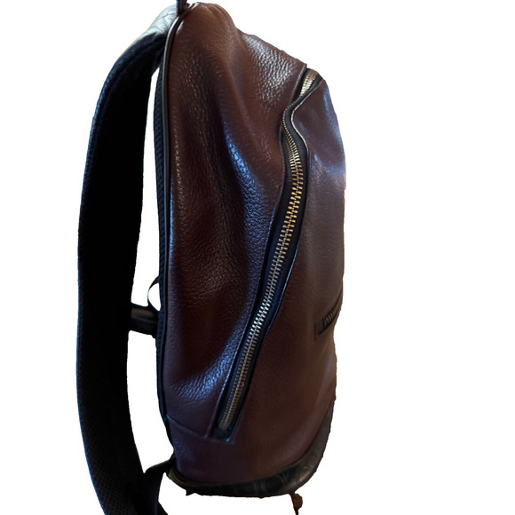 Coach West slim Leather Backpack Brown, embossed logo, laptop business travel main image 5